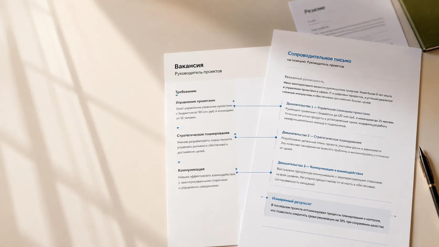 Рабочая сцена: сопроводительное письмо с понятной структурой документа