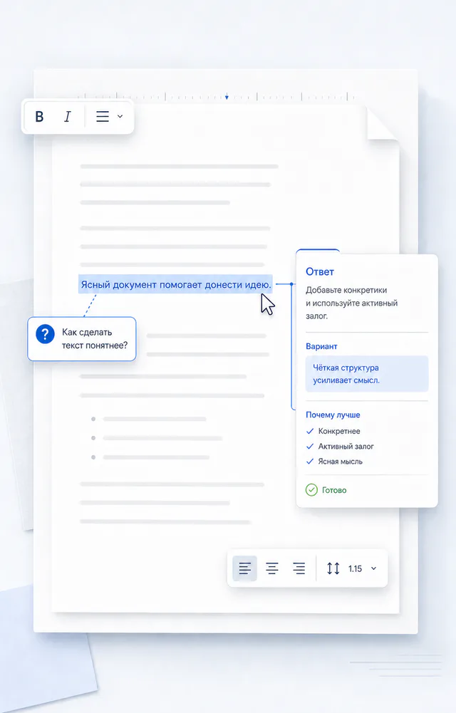 Вопрос к выделенному тексту и подсказка в документе Word